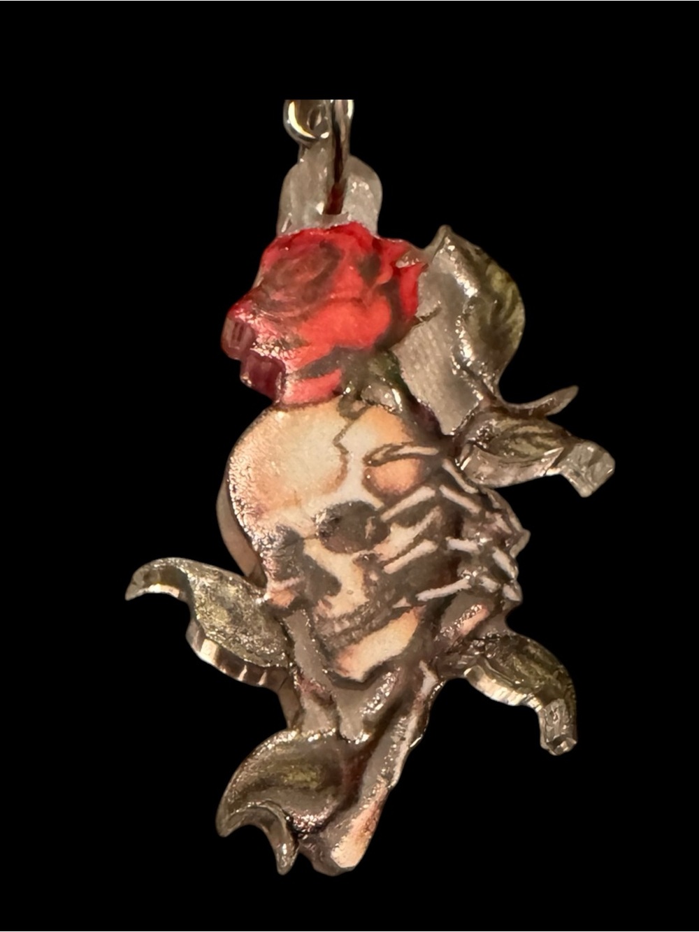Skull & Red Rose Double Sided Acrylic Gothic Dangle Earrings - Picture 2 of 5